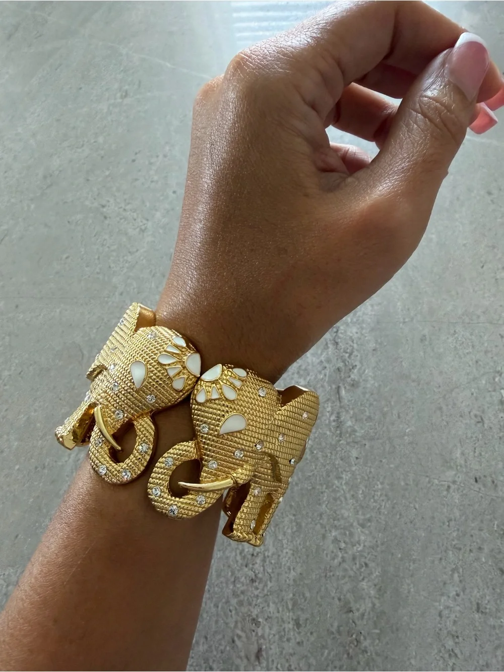 Lilly Pulitzer Gold Elephant Cuff Bracelet with White Enamel Accents